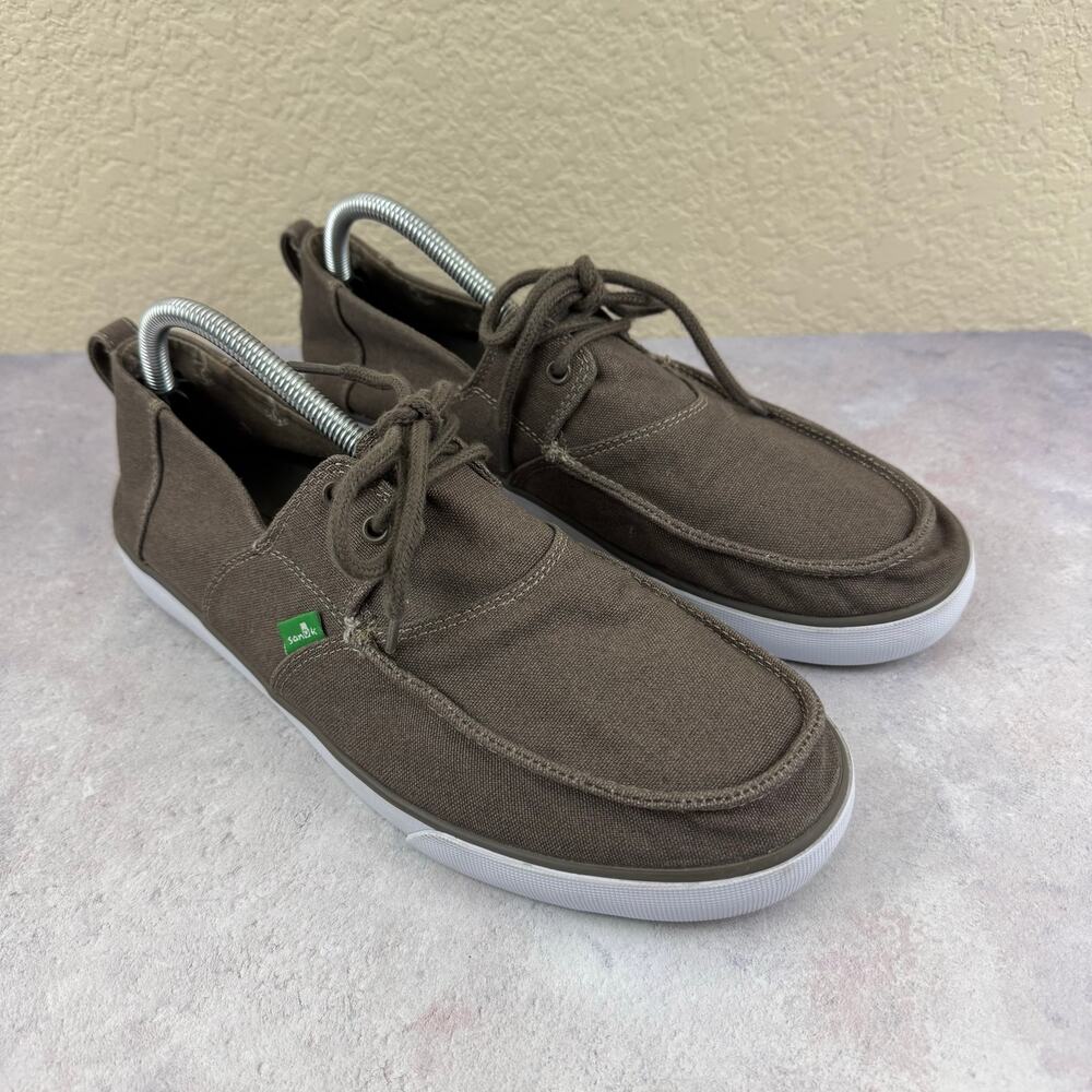 Sanuk Shoes Mens 10 Offshore Lace Up Boat Shoes Brown Brindle Casual Coastal